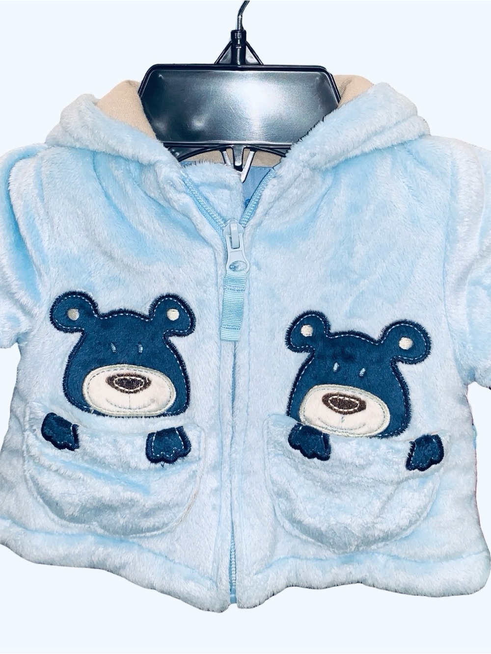 Wippette KIDS Baby Blue Bear Plush Hooded Jacket Size 3/6 Months NWT